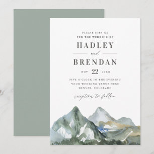 Rustic Watercolor Mountain Forest Wedding Invitation