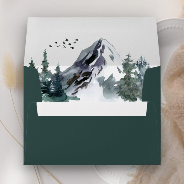 Rustic Watercolor Mountain Forest Winter Wedding Envelope (Creator Uploaded)