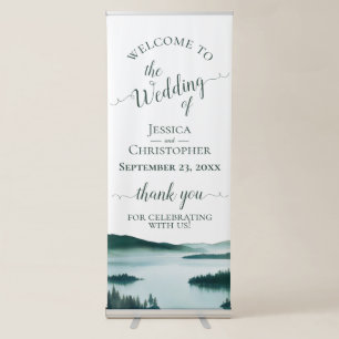 Rustic Watercolor Mountain Lake Wedding Welcome Retractable Banner