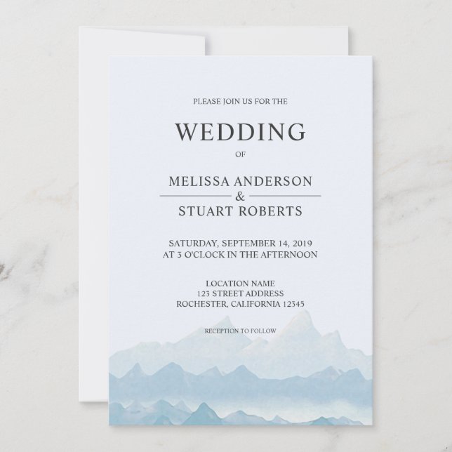 Rustic watercolor mountain landscape range country invitation (Front)
