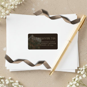 Rustic Watercolor Mountain Landscape Wedding Label