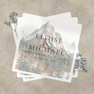 Rustic Watercolor Mountain Landscape Wedding Napkin