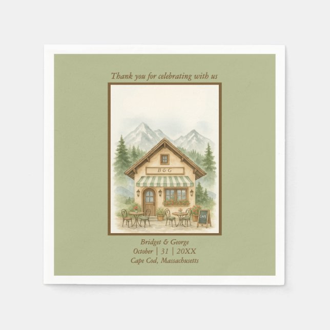 Rustic watercolor Mountain Monogram wedding Napkin (Front)