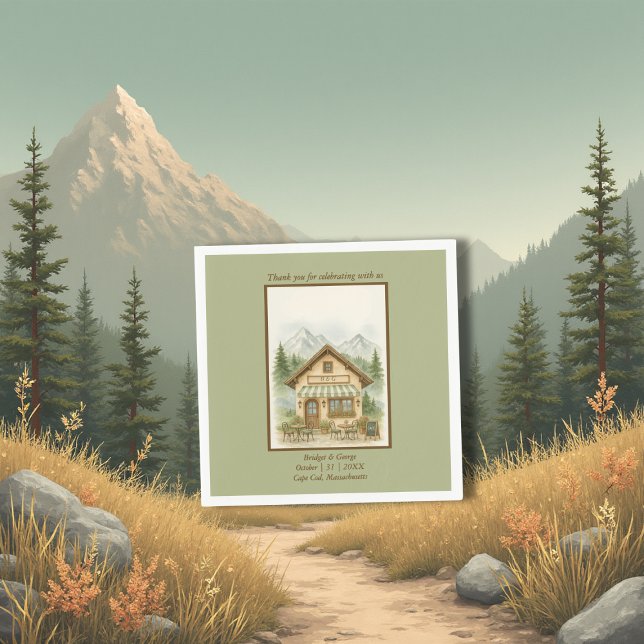 Rustic watercolor Mountain Monogram wedding Napkin (Creator Uploaded)