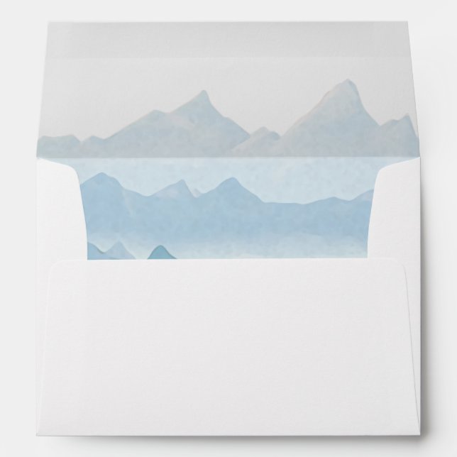 Rustic watercolor mountain range, country wedding envelope (Back (Bottom))