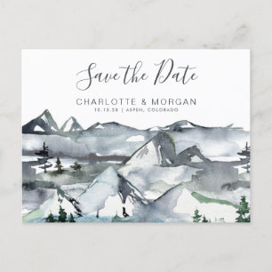 Rustic Watercolor Mountain Save the Date Postcard