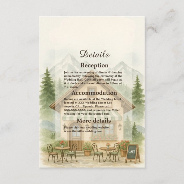 Rustic watercolor Mountain wedding Destination  Enclosure Card (Front)
