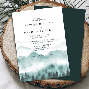 Rustic Watercolor Mountain Wedding Invitation