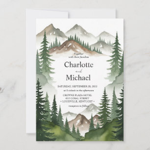 Rustic Watercolor Mountain Wedding Invitation Card
