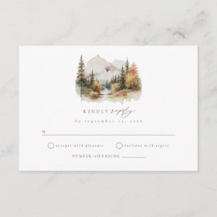 Rustic Watercolor Mountain Wedding RSVP Card