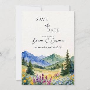 Rustic Watercolor Mountain Wedding Save The Date Invitation