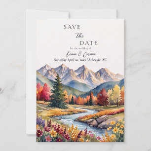 Rustic Watercolor Mountain Wedding Save The Date Invitation