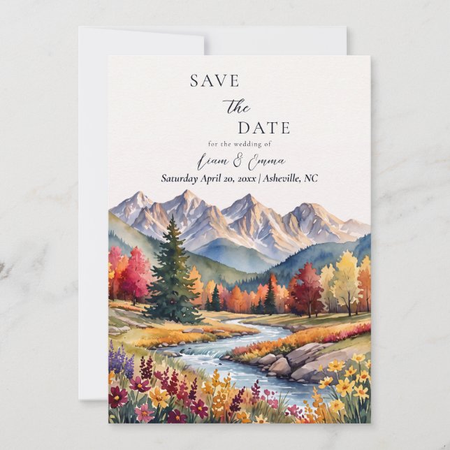 Rustic Watercolor Mountain Wedding Save The Date Invitation (Front)
