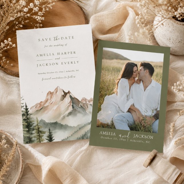 Rustic Watercolor Mountain Wedding Save The Date Invitation (Creator Uploaded)