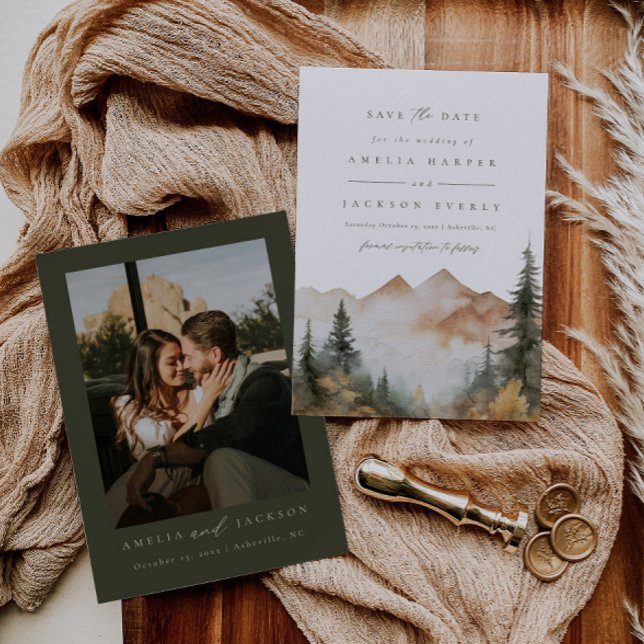 Rustic Watercolor Mountain Wedding Save The Date Invitation (Creator Uploaded)
