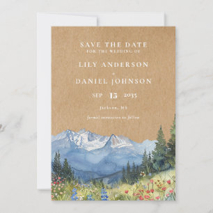 Rustic Watercolor Mountain Wildflower Wedding Save The Date