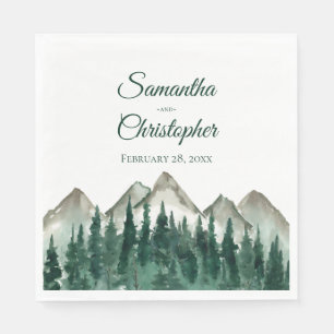 Rustic Watercolor Mountains and Pine Wedding Napkin