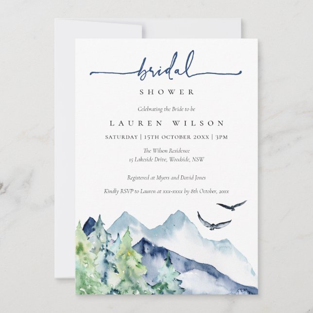 Rustic Watercolor Mountains Bridal Shower Card (Front)