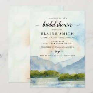 Rustic Watercolor Mountains Lake Bridal Shower  Invitation