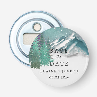 Rustic Watercolor Mountains Lake Save The Date Bottle Opener
