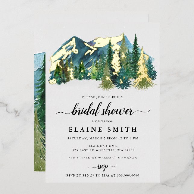Rustic Watercolor Mountains Pine Bridal Shower (Front/Back)