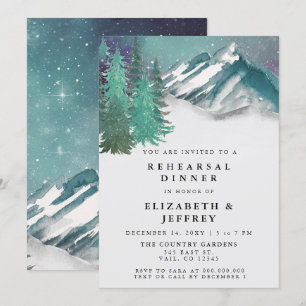 Rustic Watercolor Mountains Pine Rehearsal Dinner  Invitation