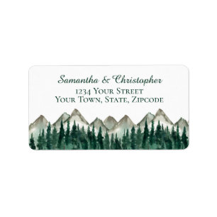 Rustic Watercolor Mountains & Pine Wedding Address Label