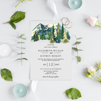 Rustic Watercolor Mountains Pine Winter Wedding