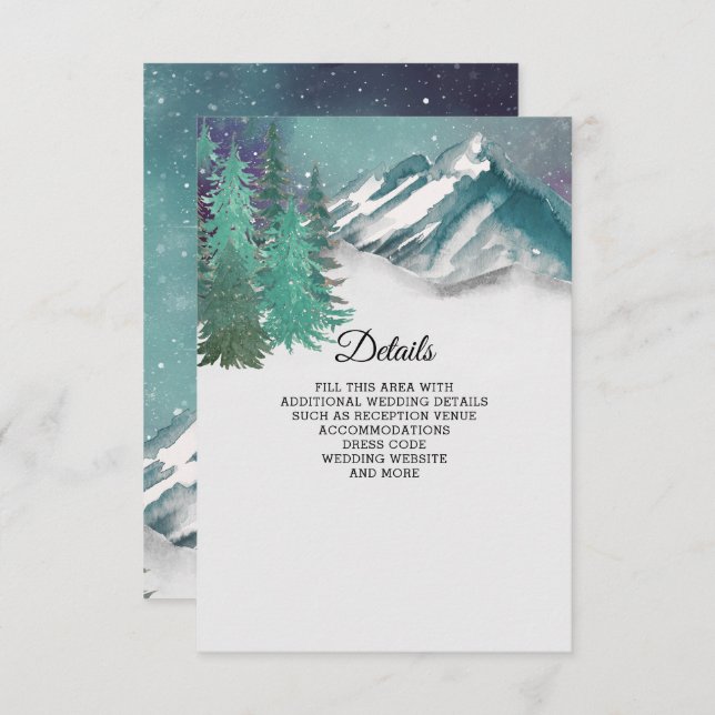 Rustic Watercolor Mountains Pine Winter Wedding  Enclosure Card (Front/Back)