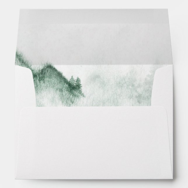 Rustic Watercolor Mountains Pine Winter Wedding  Envelope (Back (Bottom))