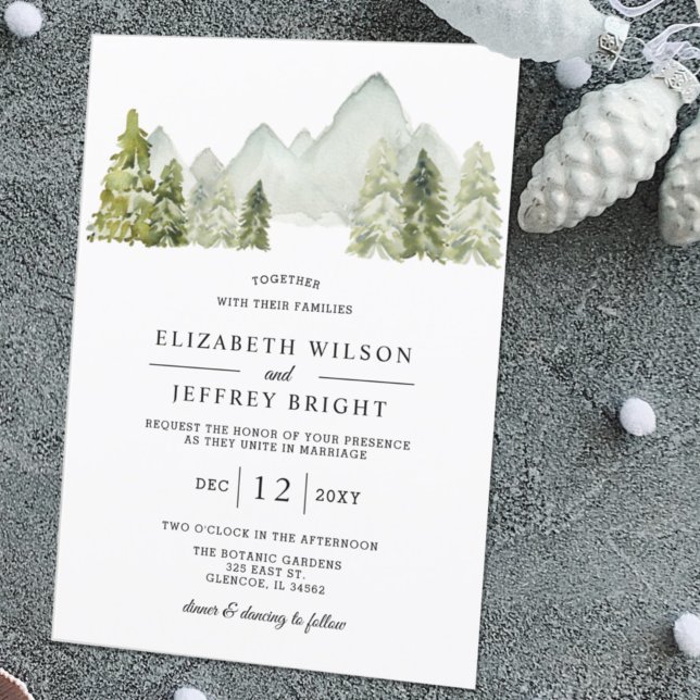 Rustic Watercolor Mountains Pine Winter Wedding   Invitation (Creator Uploaded)