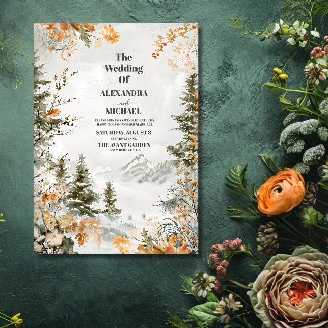 Rustic Watercolor Mountains Pine Winter Wedding  Invitation (Creator Uploaded)