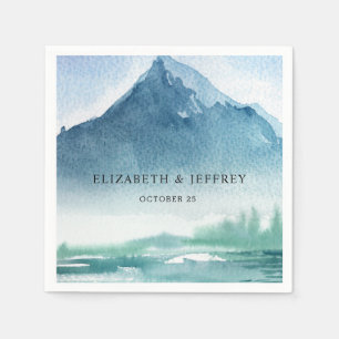 Rustic Watercolor Mountains Pine Winter Wedding Na Napkin