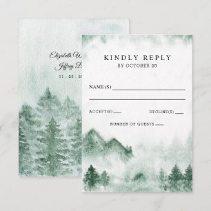 Rustic Watercolor Mountains Pine Winter Wedding  RSVP Card
