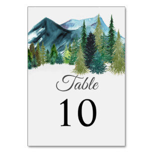 Rustic Watercolor Mountains Pine Winter Wedding   Table Number