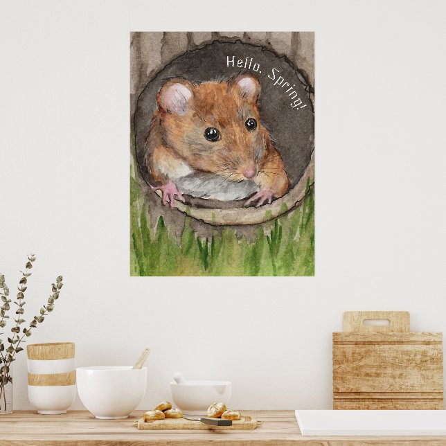 Rustic Watercolor Mouse Poster (Kitchen)