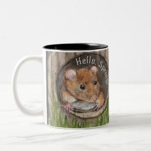 Rustic Watercolor Mouse Two-Tone Coffee Mug