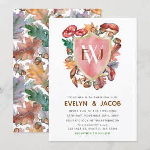 Rustic Watercolor Mushrooms Fall Wedding Invitation