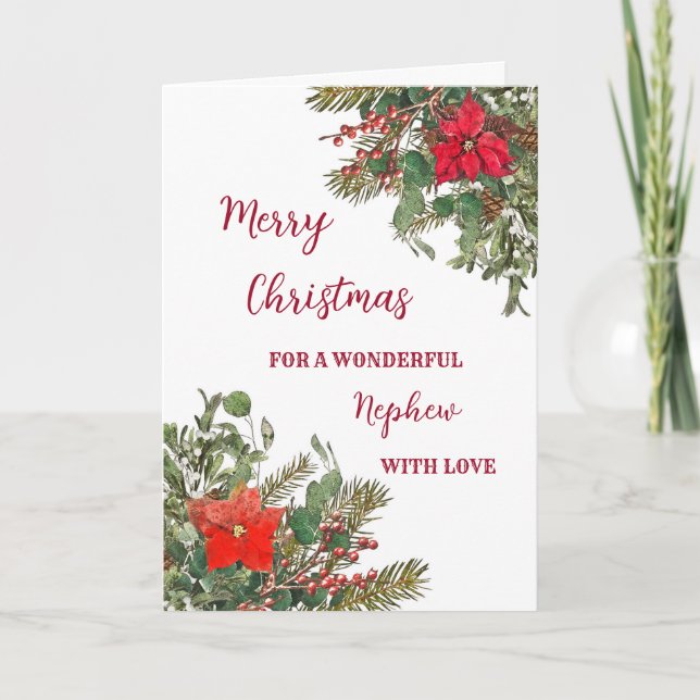 Rustic Watercolor Nephew Merry Christmas Card (Front)