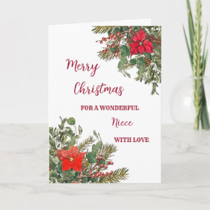 Rustic Watercolor Niece Merry Christmas Card