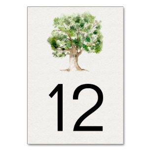 Rustic Watercolor Oak Tree Table Number
