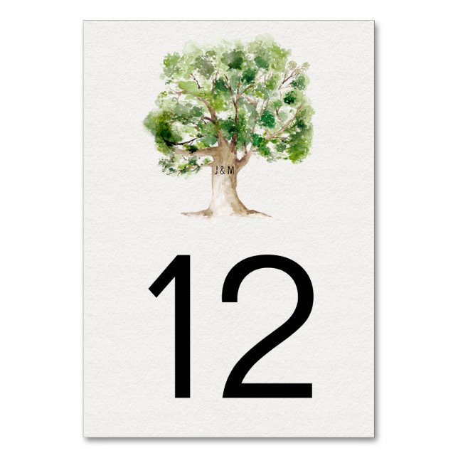 Rustic Watercolor Oak Tree | Table Number (Front)