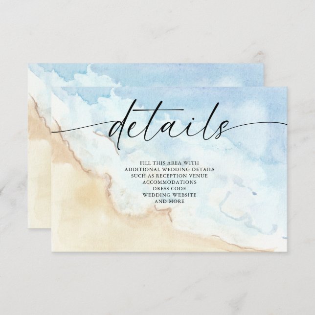 Rustic Watercolor Ocean Sea Summer Beach Wedding Enclosure Card (Front/Back)