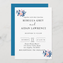 rustic watercolor of a pink & blue floral bouquet