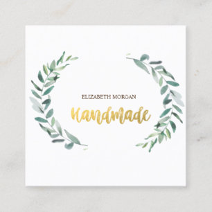 Rustic, Watercolor Olive Branch,Handmade Square Business Card