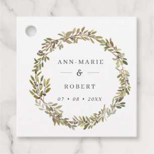 Rustic Watercolor Olive Wreath Wedding  Favour Tags