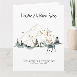 Rustic Watercolor One Photo Woodland Christmas  Card