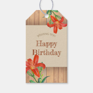 Rustic Watercolor Orange Lily Floral Art Gift Tags