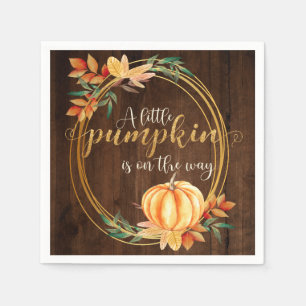 Rustic Watercolor Orange Pumpkin Fall Baby Shower Napkin