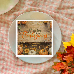 Rustic Watercolor Orange Pumpkin Thanksgiving Napkin
